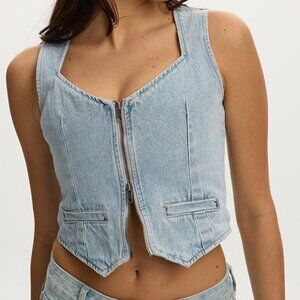 Denim Zip Up Bustier Corset Top